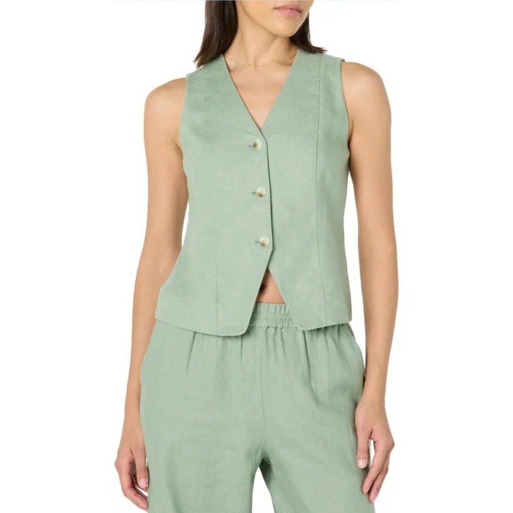 The DropNWT Damen Easy Vest Iceberg Green 100% Linen Classic Standard Prep Sz S